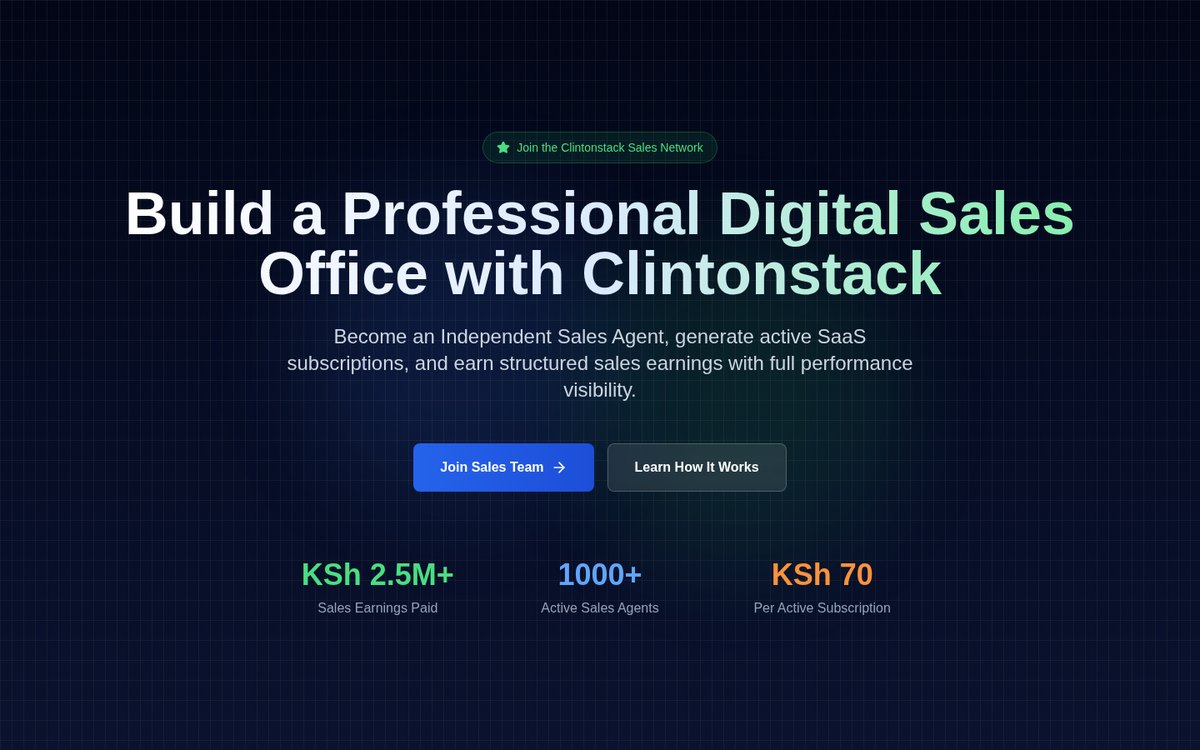 Screenshot of the ClintonStack Sales Network website built by ClintonStack Technologies
